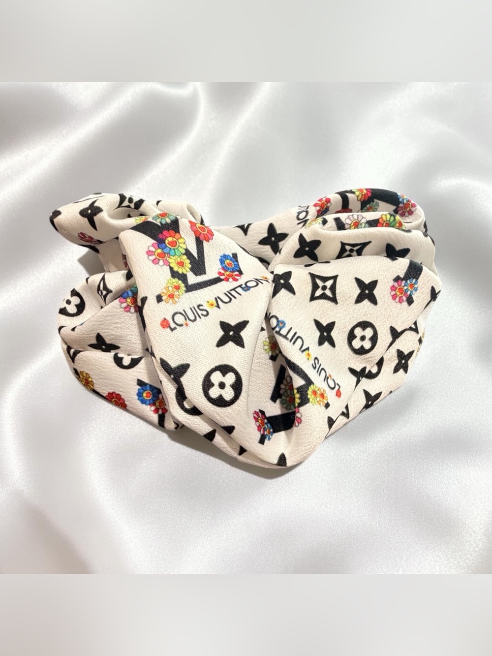 White And Black Floral Scrunchie - Picture 3 of 4